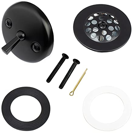 Matte Black Trip Lever Tub Trim Kit Set with Trip Lever Overflow Face Plate, No putty Gasket,Trip Lever Bathtub Drain with Strainer, Overflow and Matching Screws, No putty installation By Artiwell