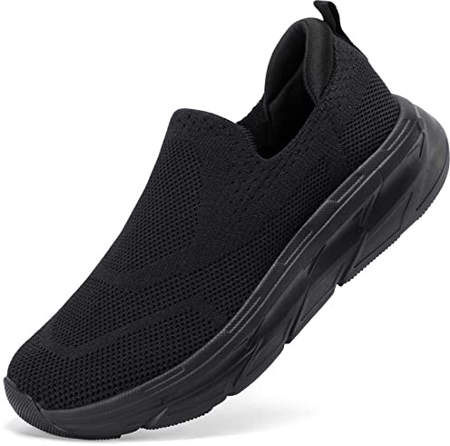 STQ Slip on Trainers Women Orthopedic Walking Shoes Arch Support Sneakers Lightweight Comfortable Mesh Memory Foam Tennis for Plantar Fascitis Nursing All Black 6.5 UK/8.5 US