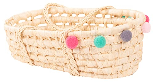 Götz 3403327 Puppen Tragekorb Bubbles - Babytragekorb aus Bast mit bunten Bommeln für Babypuppen und Stehpuppen der Größe zwischen 27 cm und 33 cm