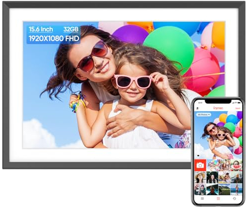 ARZOPA Cornice Digitale WiFi 15,6 Pollici 1920x1080 32GB Cornice Foto Digitale Schermo Tattile IPS FHD Frameo Portafoto Digitale Elettronica Rotazione Auto Condividi Foto e Video Tramite Frameo
