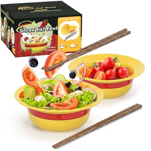 Anime Geschenke | Strohhut Ramen Schüssel Keramik Set mit Essstäbchen | Straw Hat Ramen Bowl Set für Fanartikel Küchenzubehör Deko Geschenk mit Exquisiter Verpackung