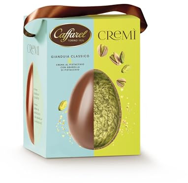 Caffarel Cremì uovo adulto di Pasqua 2026 doppio strato, cioccolato gianduia classico crema di pistacchio e granella di pistacchio salato, 420g