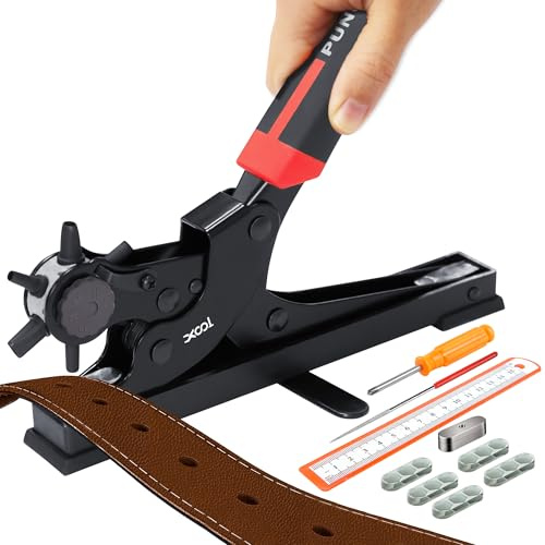 XOOL Oval- & Rundloch Leder-Lochzange für Gürtel, Tischlocher mit mehreren Größen für Leder, Armbänder, Riemen, Kragen, Sättel, Schuhe, Stoff, DIY-Projekte