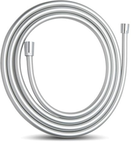 OFFO Tubo Doccia 2.5 m, con Protezione Antitorsione, Flessibile Doccia in PVC, Tubo Doccia Flessibile Alta Pressione di Ricambio, per Rubinetti del Bagno, Argento