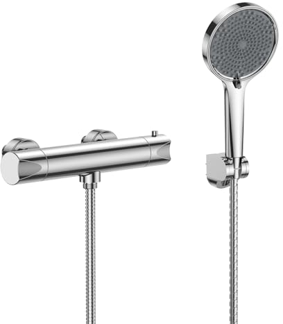Juego de ducha con termostato, juego de ducha con 3 intensidades, grifo de ducha completo, para ducha y baño, termostato + ducha de mano, cromo