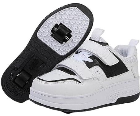 NIKSHI Kinder Schuhe mit Rollen, Skateboardschuhe mit Rollen, Light Rollschuhe Wheels, Sportschuhe Skateboard Outdoor Gymnastik Turnschuhe, für Kinder Mädchen Junge Erwachsene,Black -40EU