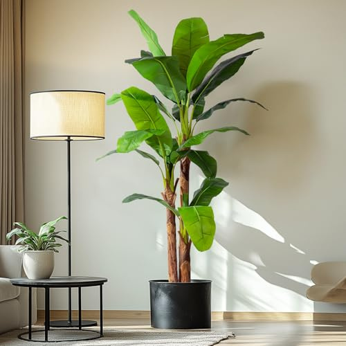 Erimda 7.2FT Artificial Banana Tree, Lifelike Fake Banana Leaf Tropical Silk Tree, Easy Assembly Faux Floor Plant with Sturdy Trunk, Maintenance Free for Indoor Home Patio Pool Outdoor Tropical Decor
