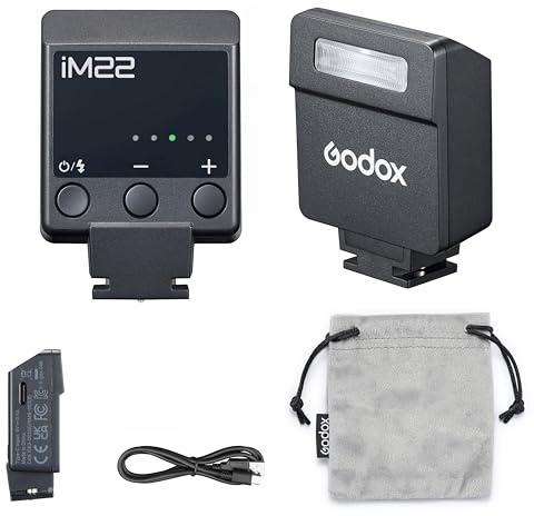 Godox iM22 Mini Flash with 5 Levels Flash Power,Manual Flash Speedlite | 440 flashes at full power for Canon/Sony/Fujifilm/Nikon/Panasonic/Olympus, 6000 K ± 200 K with Optical Control S1/S2