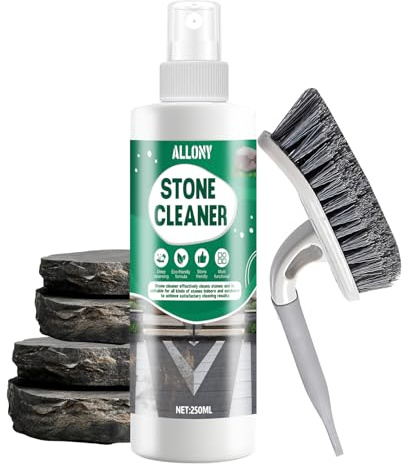 Allony Limpiador Piedra Natural, Limpia Suelos, Elimina la Grasa y la Suciedad y Restaura el Brillo de la Piedra Natural, Abrillantador para Mármol, Terrazo o Granito, Inklusive 1 Bürste, 250ml
