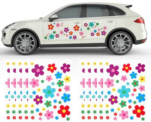350 Stück Blumen Autoaufkleber, Vinyl Autoaufkleber DIY Car Stickers Deko, Blumen Auto Dekorationen Zubehör, Aufkleber für Fenster Geländewagen Wohnmobil Karosserie Seitentür Kofferraum