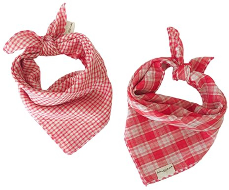 GWAWG 2 Stück Trachtentuch Zweiseitig Tragbar,45x45cm,Oktoberfest Outfit Accessoires Schal Rotweißes Gitter für Damen Herren Chequered Trachtenhalstücher Bayern Dreieckstücher