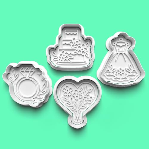 Bridal Shower Themed Cookie Cutter Set: Wedding Celebration Slice Fondant Stamp