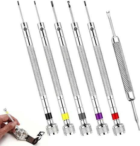 6Pcs Precision Screwdriver Set Lightweight and Easy to Use Watchmakers Screwdrivers Reversible Blade Screwdriver (0.8/1.0/1.2/1.4/1.6mm) Watch Repair Tool Kit for Watches Eyeglasses Jewelry Repair