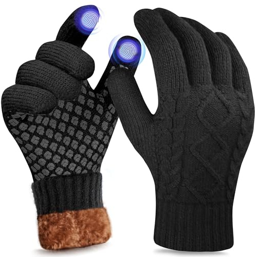 Origem Guantes Invierno Hombre termicos Mujer Guante Doble forro polar Lana Material de Punto tactiles, Guantes Estampados Bici Correr Aire Libre para Frio Conducir Deporte Dar Regalos