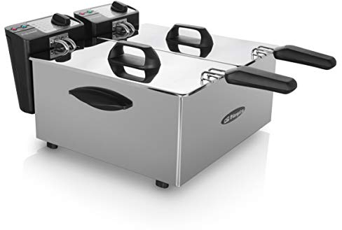 Orbegozo FDR 70 - Freidora profesional, 7 litros (2 cubetas de 3,5 litros), termostato regulable, indicadores luminosos, asas de tacto frío, recogecables, acero inoxidable, 2000 W