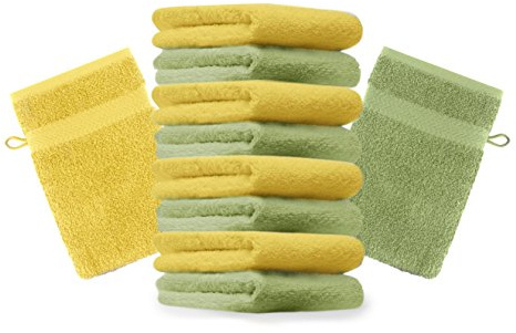 Betz 10 Stück Waschhandschuhe Premium 100% Baumwolle Waschlappen Set 16x21 cm Farbe apfelgrün und gelb