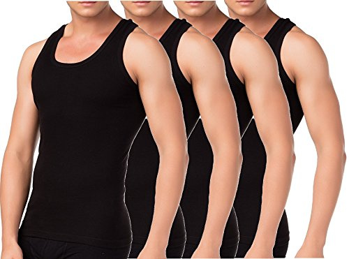 BestSale247 2-pack eller 4-pack klassiska undertröjor för män, armhålor, tanktopp, i vit svart eller grå melange – finribbad (slät) – 100 % bomull, svart, L