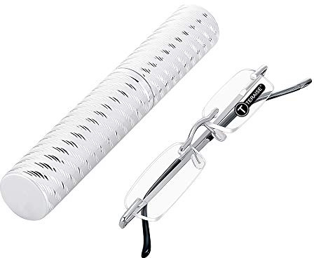 TERAISE Mise à jour des lunettes de lecture légères Lecteurs sans cadre lentille claire pour hommes et femmes avec étui pour tube Clip Pen(1.0x)