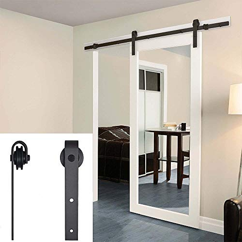Porte coulissante en porte de grange, Ensemble de garde-robe pour porte simple en bois, idéal pour les cuisines, salle d'étude, chambre principale, vestiaire, club, bar (183cm)
