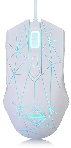 LexonElec AJ52 Wired RGB Gaming Mouse, PC Gaming Mouse with 7 Adjustable DPI Levels 7 Buttons, USB Optical LED Backlit Rainbow Mouse for PC XBOX Mac OS Linux - Star White