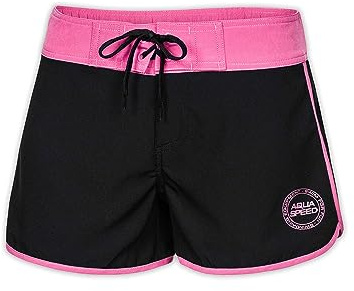 Aqua Speed Badehose Damen | Schwimmhose | Sportshorts | Badeshorts | Boardshorts | Badebekleidung | Strandshorts | Schwarz Rosa | Gr. L | Viki