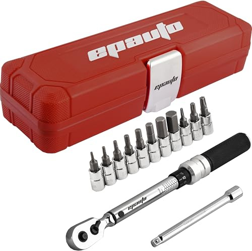 EPAUTO Fahrrad Werkzeug 1/4 Zoll Antrieb Click Drehmomentschlüssel Set (2 bis 20 Nm) Hex/Torx Bit Stecknuss Verlängerung Bar Fahrrad Wartung Kit | Bike Tool 1/10.2 cm Antrieb Click Drehmomentschlüssel Satz (2 bis 20 Nm), Sechskant / Torx