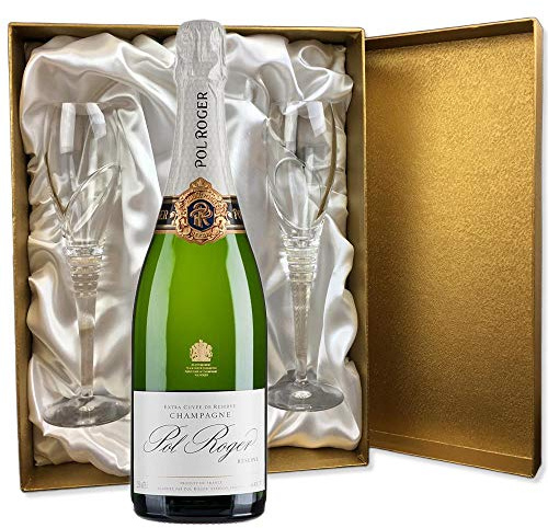 Pol Roger Brut Reserve Champagne in Gold Presentation Set With Flutes 75cl 12.5% abv