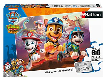 NATHAN - Kinderpuzzle - 60 Teile - Paw Patrol rettet Dinosaurier - Mädchen oder Junge ab 6 Jahren - Hochwertiges Puzzle - Dicker und haltbarer Karton - Action & Adventure - 86575