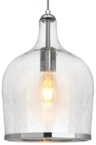 Modern Chrome Pendant Light Glass Bell Ceiling Lamp Shade Bubble Effect Clear Transparent H3022