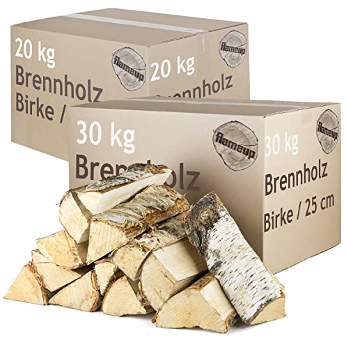 Brennholz Kaminholz Birkenholz Holz 50 kg Birke Für Ofen und Kamin Kaminofen Feuerschale Grill Feuerholz Holzscheite Wood 25 cm Kammergetrocknet Flameup