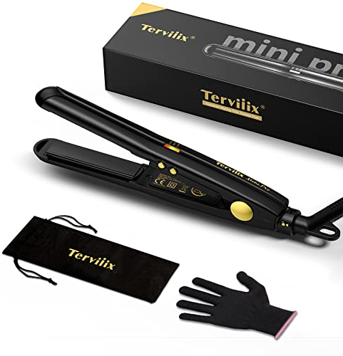 Terviix Mini Piastra per Capelli da Viaggio per Capelli Corti, Temperatura Regolabile, Spegnimento Automatico, Doppia Tensione, Nero