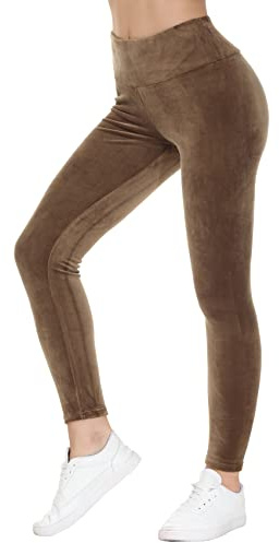 COZZIPLUS Damen-Leggings aus Velours, hohe Taille, butterweich, Samt, dehnbar, Mokka, Groß