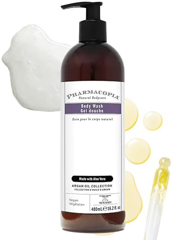 Pharmacopia Body Wash - Argan Oil Hotel Collection - Moisturizing Shower Gel with Natural & Organic Ingredients – Vegan Bodywash for Men & Women, 16.2 oz