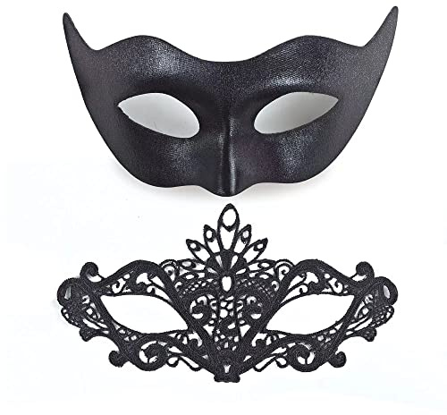 OVISEEN 2 Stück Spitze Augenmaske Unisex Schwarz Venezianische Maske