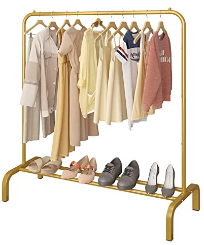 JIUYOTREE Kleiderständer 110 cm Metall Kleiderstange Kleiderstange Garderobe mit Untergestell für Mäntel, Röcke, Hemden, Pullover, Gold