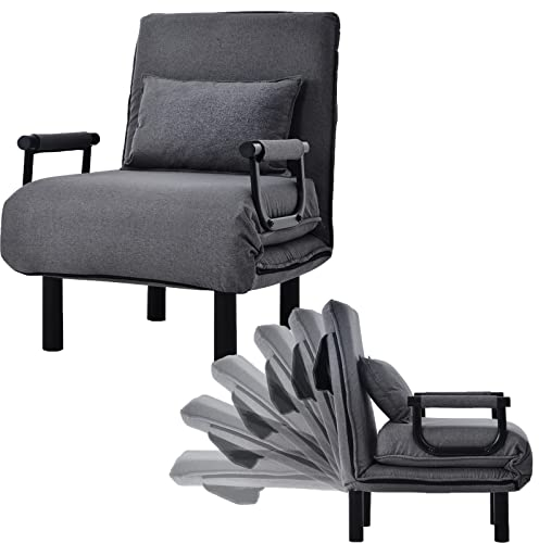 HUMNZR 3 in 1 Schlafsessel, Schlafsofa, Bettsessel mit 6Stufen verstellbare,inkl.Kopfkissen,Grey