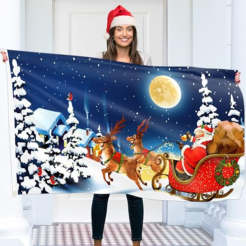 Weihnachtsfahne 90x150 cm mit Ösen – Weihnachtsflagge Frohe Adventszeit – Lebendiger Digitaldruck – Flagge Advent - Fahne Weihnachten – Doppelnaht