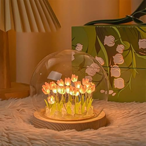 EONANT Tulipano Lampada Notturna, FAI DA TE Fiore Artificiale Handmade Decorazione Casa Sleep Table Lamp Regalo per Bambini e Ragazze (rosso, 13 LED)