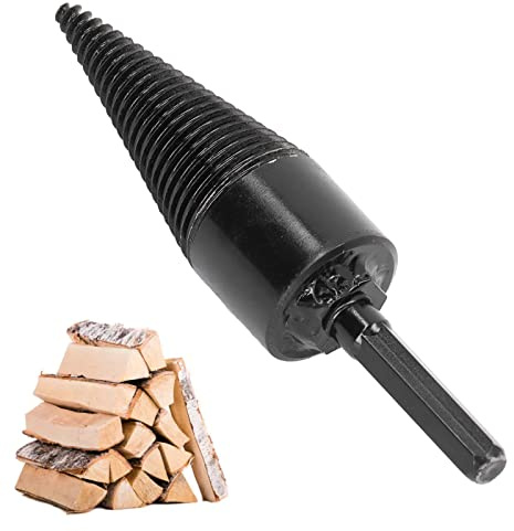 Wood Splitting Drill Bit Wood Log Splitter Carbon Steel Split Drill Bit Incisive Head Black Hex Shank Screw Splitting Cone Twist Firewood Drill Bit (38mm)