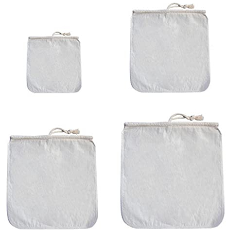 Bolsa de leche de nuez reutilizable, bolsas de gasa, colador de bolsas de tela de algodón para colado de almendras/leche de soja, yogur griego, colador de leche, bolsa de nuez de leche, 4 unidades