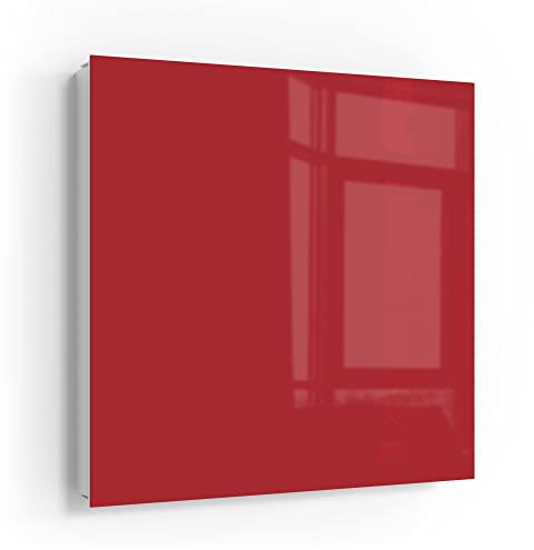 DEQORI Schlüsselkasten weiß | 30x30 cm | Unifarben - Rot | Glas & Metall Schlüssel-Box | Schlüsselschrank mit 50 Haken + 2 Magnete | Moderne Design Box magnetisch & beschreibbar