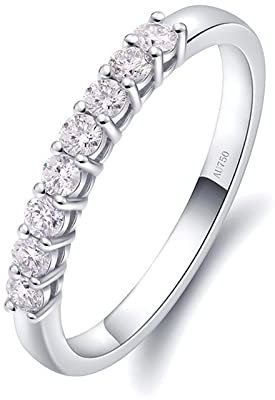 Epinki Echtschmuck Ring Weiß Gold 18 Karat 750, Klassiker Eheringe mit Moissanit 0.24ct, Rundschliff, 18K Gold Partnerringe Solitärring Pärchen Ringe für Damen, Silber, Gr.56
