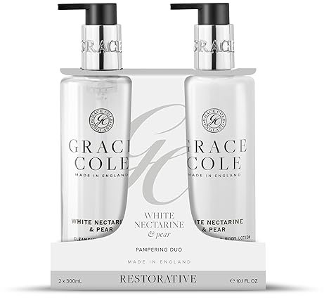 Grace Cole White Nectarine & Pear Hand Duo Gift Set - 1 x Hand Wash & Body Lotion 300ml - Essential Oils - Vegan - Made In England