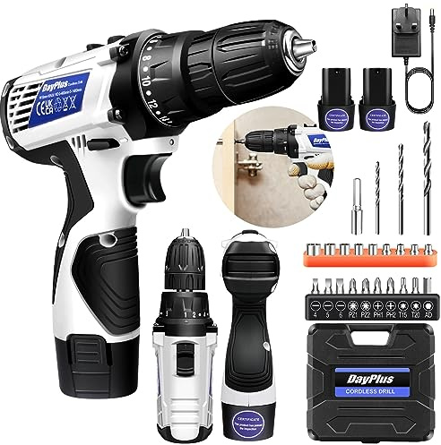 Cordless 16.8V Power Drill Set with 2 1500mAh Batteries, 45Nm Combi Driver, 3/8 Chuck, LED Light, 18+1 Torque Settings, 2 Speed Screwdriver