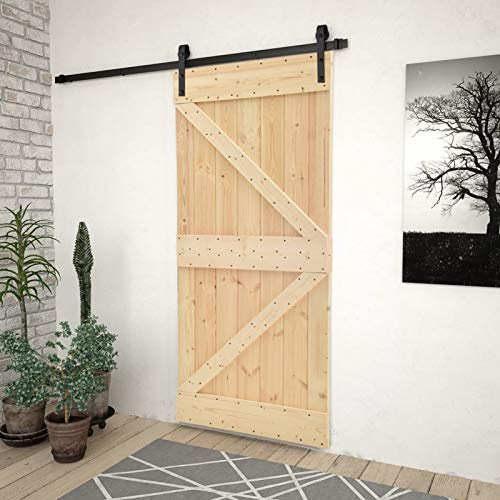 NITCA Porta Scorrevole con Set Hardware,Porta Scorrevole Esterno Muro,Binario per Porta Scorrevole,Porta Soffietto,con Binario e Maniglia per Asta, in Legno di Pino, Tipo 8 90x210 cm