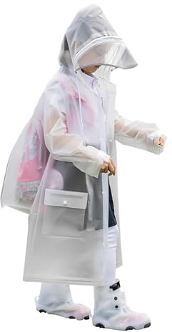 Kinder Regenponcho, Regenmäntel mit Kapuze für Mädchen Jungen, Kleinkind Regenjacke Regenanzug, Kids Regencape Regenschutz für Fahrrad Wandern Camping Reisen (Ethylen-Vinylacetat (EVA), Weiß)