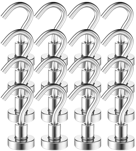 MIN CI 16 Pezzi Ganci Magnetici Extra Forti, 16mm Magneti ai Neodimio Forza Di Trazione Extra Forte 10kg, Magnete Con Gancio Magneti Potenti Magnete Con Occhiello Rotondo Ganci Da Cucina