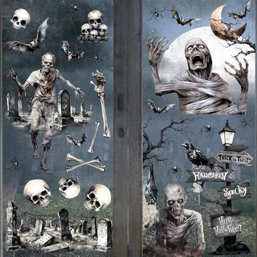 DERAYEE 8 Stück Halloween Deko Fenster, 21x28cm Fensterbilder für Halloween Party Deko