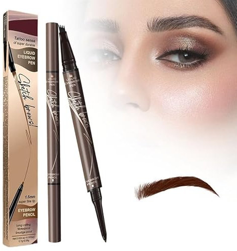 2024 Neuer 2 in 1 Magic 4 Spitzen Augenbrauenstift, Wasserdichter 3D Microblading Augenbrauenstift Konturstift, Natürlicher, Langlebiger Microblading Augenbrauenstift (Dunkelbraun)