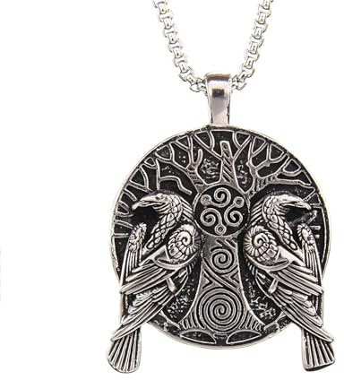 Generisch Wikinger Halskette mit Odin Raben Anhänger, Edelstahl, Nordische Mythologie, Triskelion Yggdrasil, 60 cm Kette